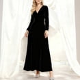 thumbnail image 2 of Delconic Women’s Long Sleeve Velvet Maxi Dress V Neck Floor Length Evening Gown Elegant Formal Party Wear for Special Occasions Black L, 2 of 4