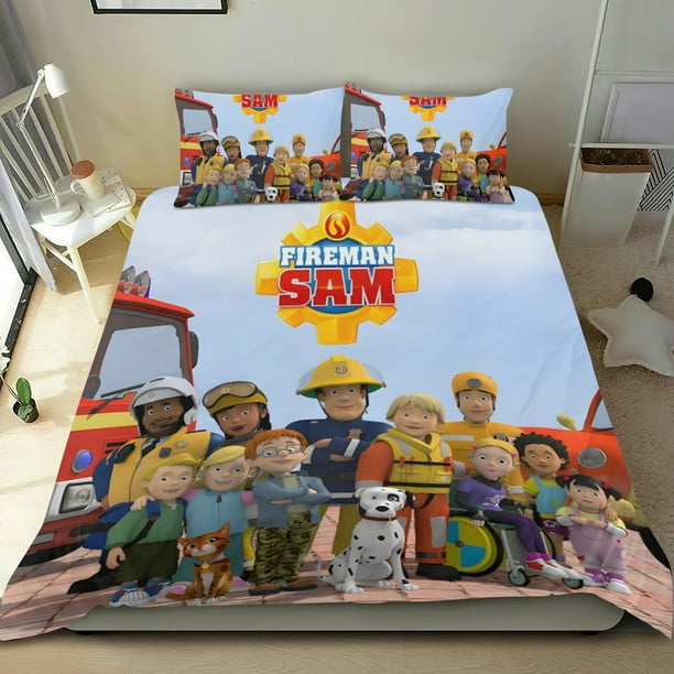 Sam el Bombero Conjunto de sábanas temático, trío de piezas, cómodo y amigable con la piel, diseño único, regalo de decoración para el hogar para familiares, amigos y fans,173cm *218cm