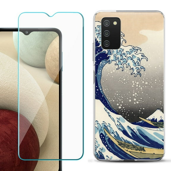 Slim-Fit TPU Fashion Phone Case for Samsung Galaxy A03s, with Tempered Glass Screen Protector, by OneToughShield ® - Great Wave