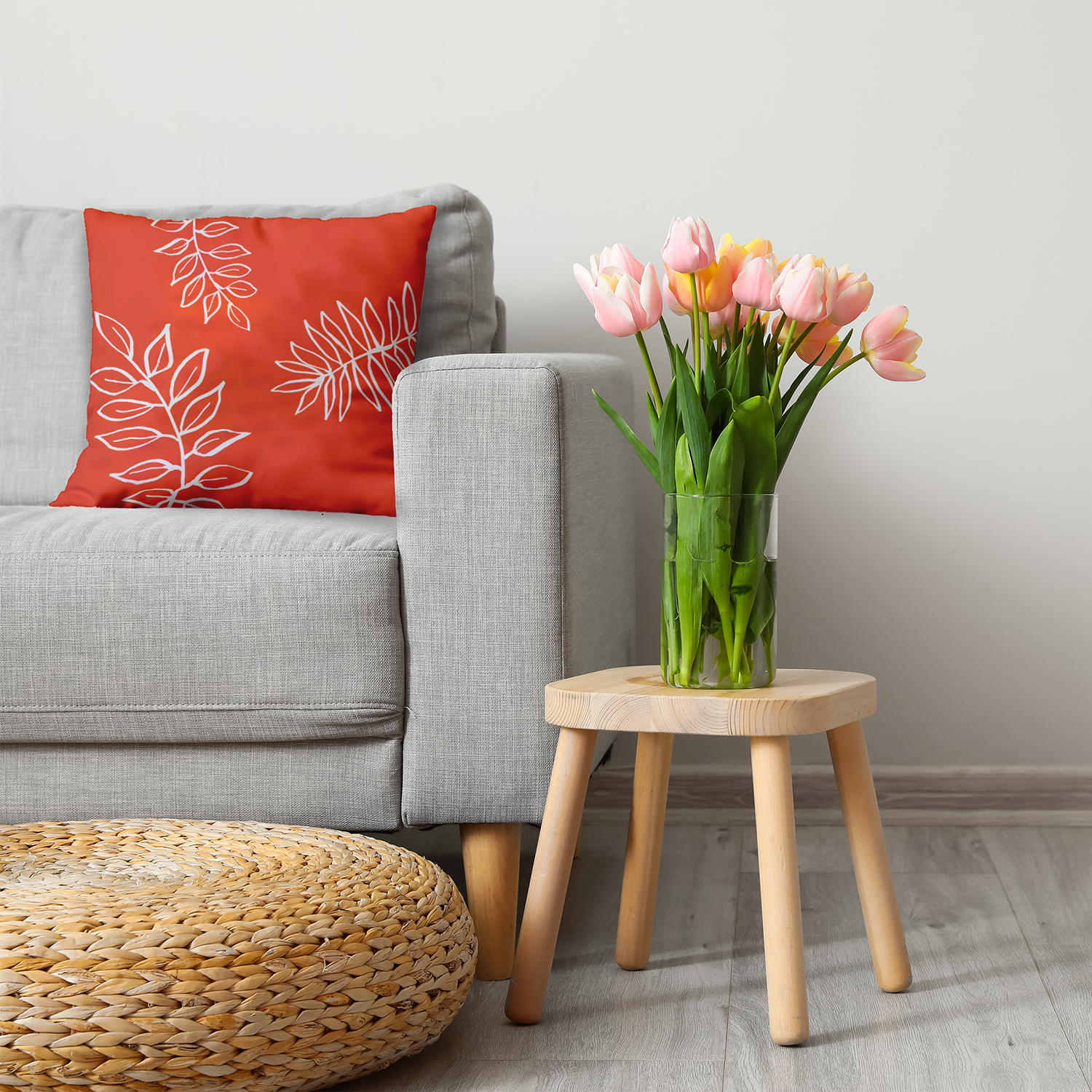 26"x26" Simply Daisy Fern Leaves Poly Accent Pillow, Orange Qty 1