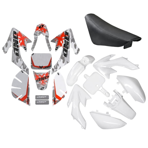 White Plastics Fairing Fender Graphics Sticker Kit & Seat For XR50 CRF50 Coolster SSR 110cc 125cc Dirt Pit Bike Motorcycle