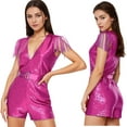 thumbnail image 6 of inhzoy Womens Sparkly Deep V Neck Romper Sequin Fringe Shorts Jumpsuit Glitter Festival Rave Outfit Hot Pink 3XL, 6 of 7