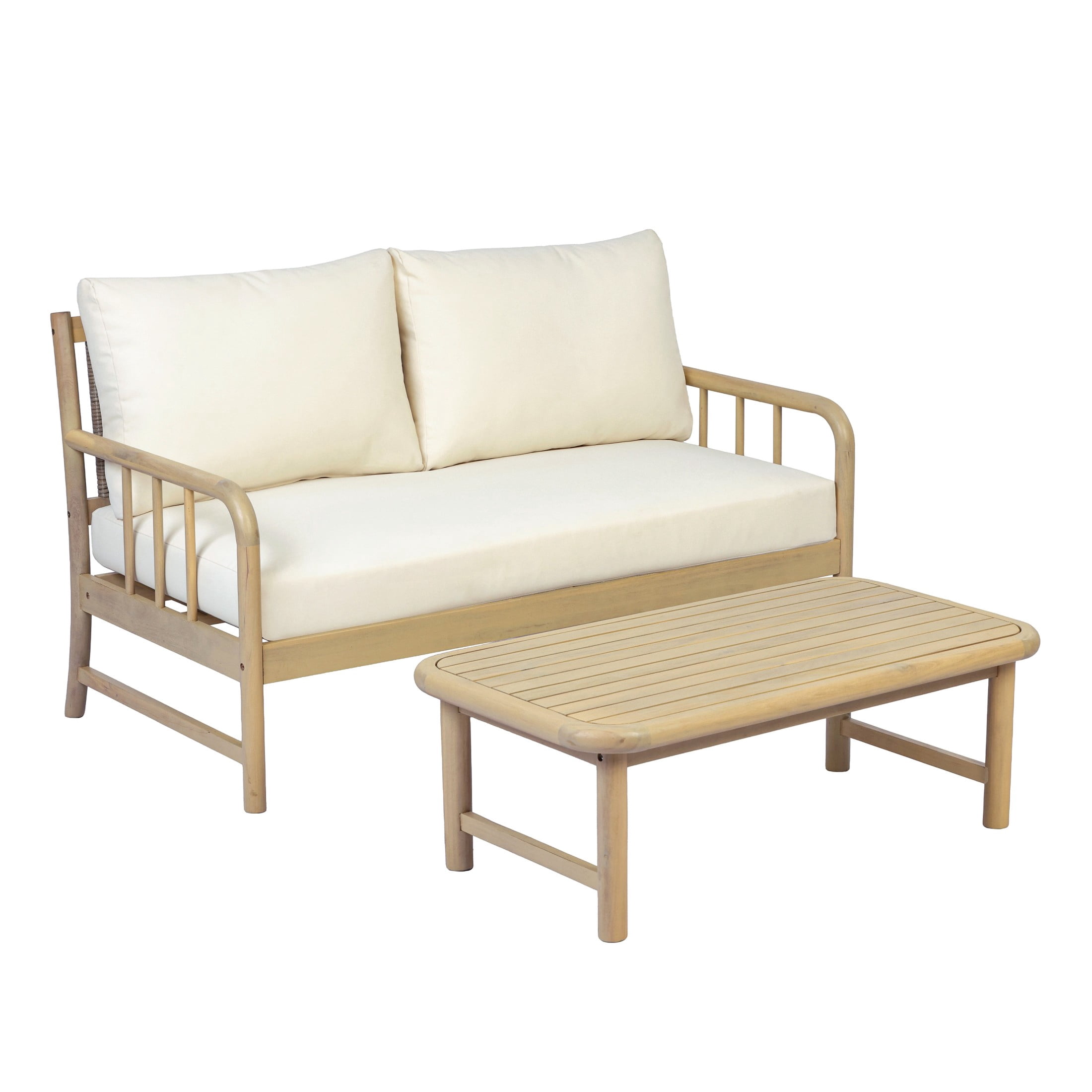 Christopher Knight Home 2-Piece Outdoor Patio Set, Acacia Wood Loveseat and Coffee Table, Light Teak+Beige