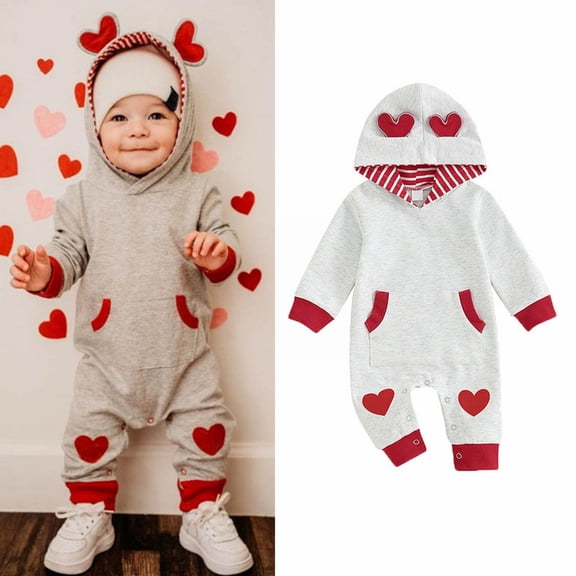 JAHH Baby Boy Valentines Day Jumpsuit Outfit Kids Sweatshirt Jumpsuit 𝖱ompers Spring 𝖢arnival Clothes Boys Festive Wear