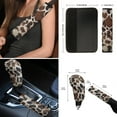 thumbnail image 6 of Renewold Brown Beige Cow Print 12 Pieces Car Seat Cover with Steering Wheel Cover, Seat Belt Strap Wrap Cover Armrest Pad Handbrake Cover Gear Shift Cover+Truck Vans Sedans Cup Holder Coasters, 6 of 7