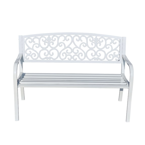 Hi-Line Gifts Scroll Pattern Cast Iron Outdoor Garden Bench - 50" - White
