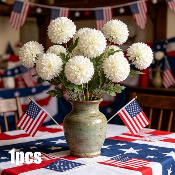 Miwamany 4th of July Chrysanthemum Artificial Flowers 4th of July Patriotic Flower Faux Silk Mums with Stem Balls Flowers for Home Decor Memorial Day Table Centerpieces Decoratio