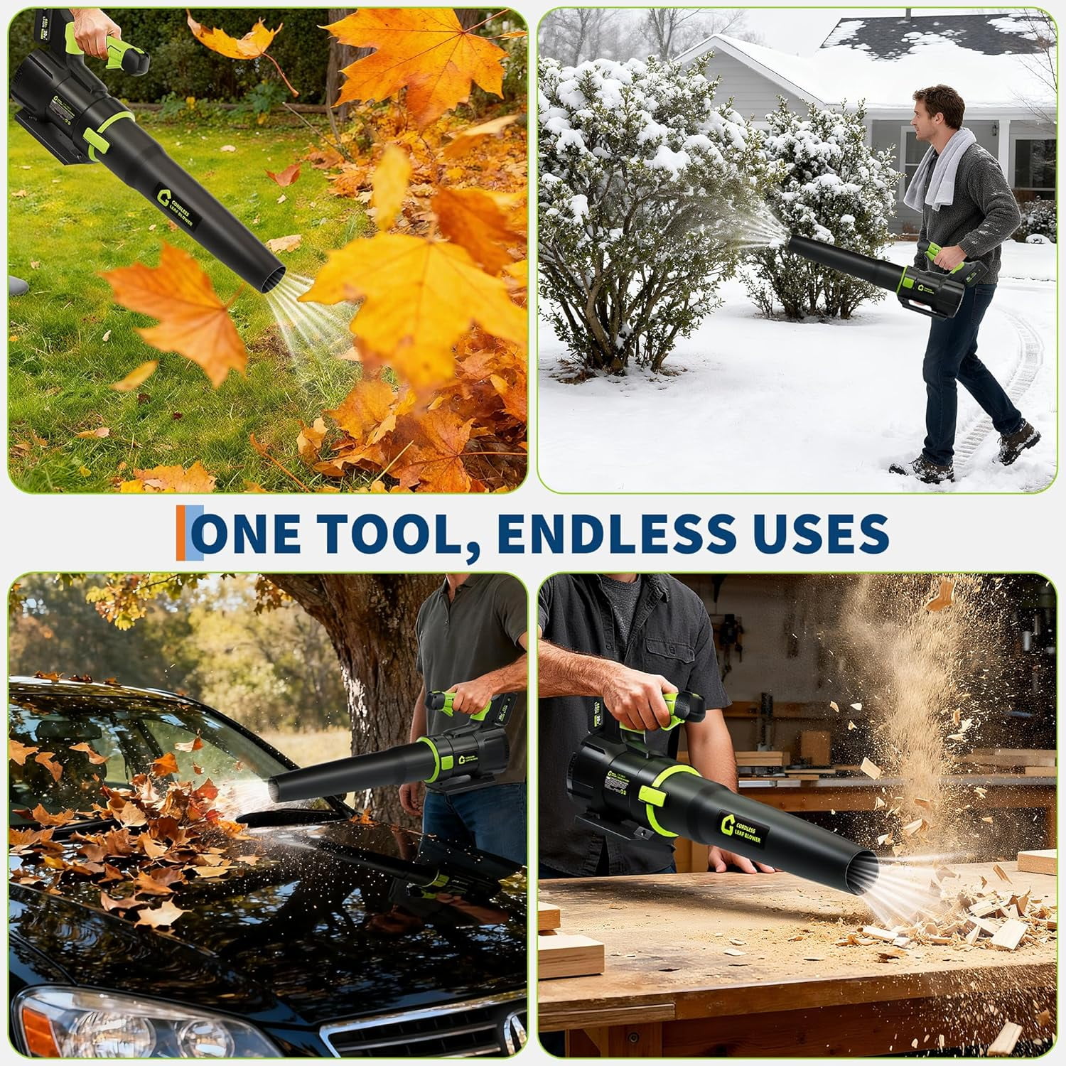 Acekid Black/Green 20V Cordless Leaf Blower, High-Power Brushless Motor, Lightweight Battery Powered Electric Blower for Lawn