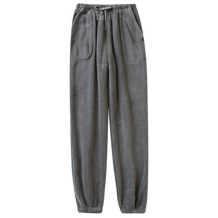 

Men Thicken Warm Drawstring Pocket Sleep Comfort Fleece Soft Pajamas Pants Home