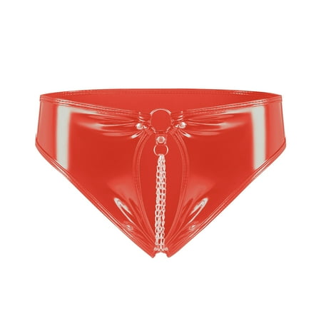 Red Hollow Out Leather Panties for Women Sexy Briefs Underwear Chain Underwear Open Crotch Lingerie Plus Size