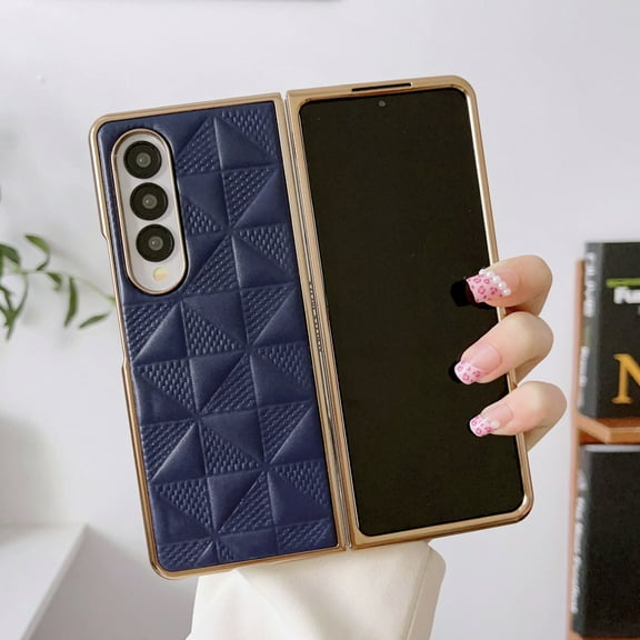 K-Lion for Samsung Galaxy Z Fold 3 Slim Case, Luxury Plating Frame Stylish Pattern Drop Protection Bumper Shockproof Anti-Scratch Ultra-Thin Case for Samsung Galaxy Z Fold3 7.6 inch,Royalblue
