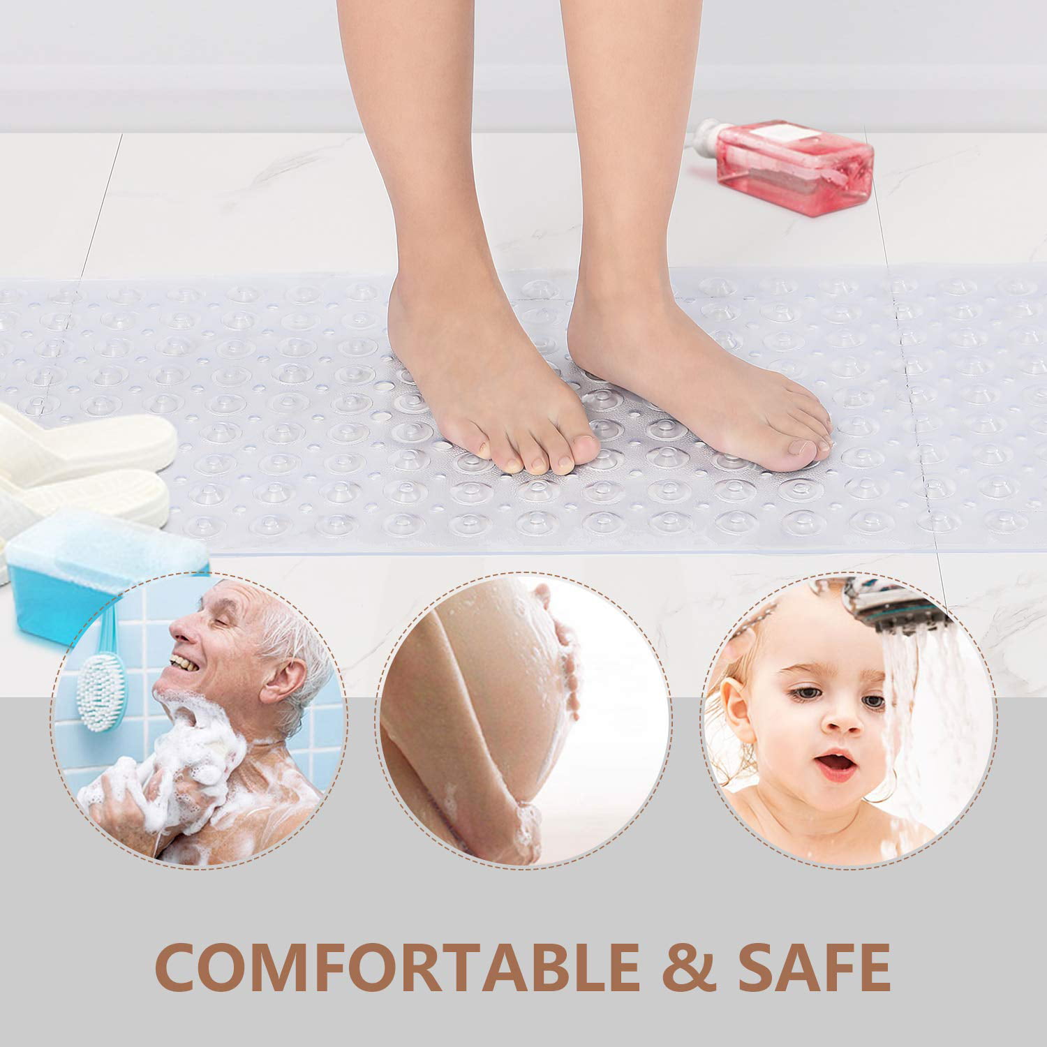 Topotdor Baby Bath Mat for Tub for Kids, 40 X 16 Inch Extra Long Toddler  Bathtub Mat Non Slip, Machine Washable Bathroom Cartoon Shower Floor Mat  with