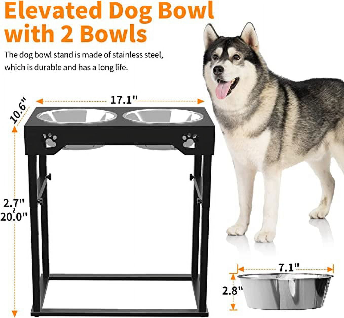 Elevated Dog Bowls-2*48 Oz Wall Mounted Dog Bowls-Raised Dog Bowls  Stand-Adjusable Height ,Metal Wall Mount Pet Bowls for Medium Large Dogs,Stable  Comfort Feeding Height Collapsible 2*48Oz