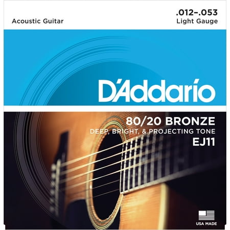 D'Addario EJ11 80/20 Bronze Acoustic Guitar Strings, Light, (Best Strings For Electro Acoustic Guitar)