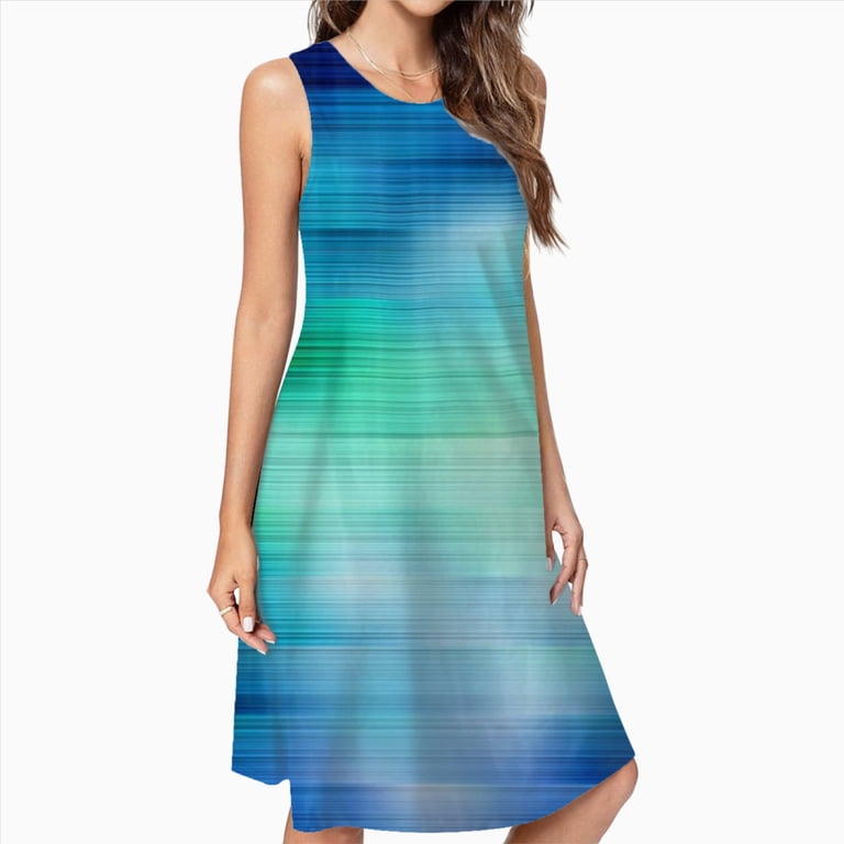 turquoise ladies dresses V Neck Gauze Tiered Maxi Dress - Light 25.98in waist Green Turquoise Teal Blue Abstract