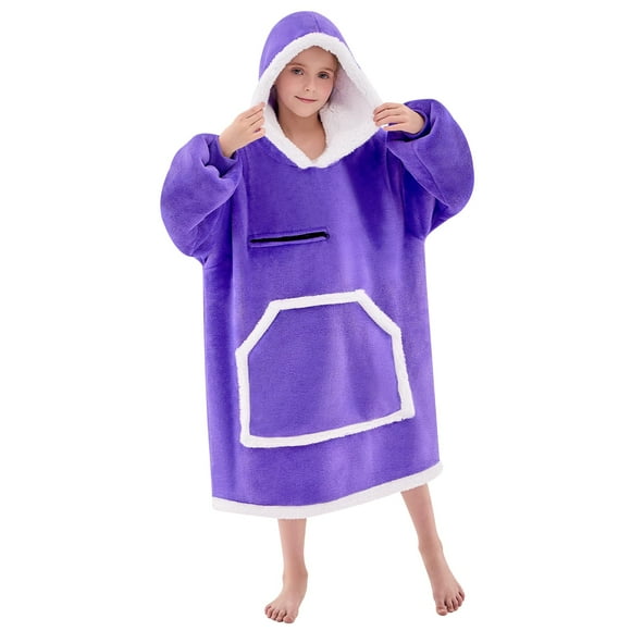 Manta portátil con capucha IFNOW para niños, color morado con bolsillos