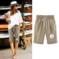 thumbnail image 3 of Women's Half Pants Linen Cotton Loose Pants Casual Elastic Waist Shorts Fashionable Printing Elastic Waist 5-inch Pants Drawstring 5-inch Shorts, 3 of 4
