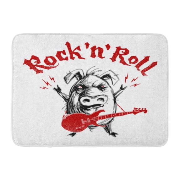 LADDKE Face Rock and Roll Lettering Cartoon Pig RGB Global Doormat Floor Rug Bath Mat 30x18 inch
