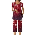 thumbnail image 4 of Tnhcen Soft Festive Women's 2-Piece Pajamas Set Christmas Print Short Sleeve Capri Pants with Pockets Nightwear Lounge Homewear S-3XL, 4 of 7
