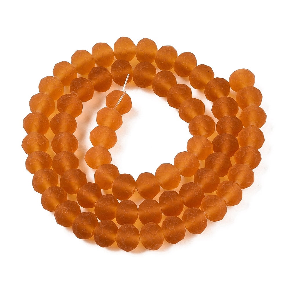 Transparent Glass Beads Strands Faceted Frosted Rondelle Goldenrod 8mm Hole: 1mm about 64~65pcs/strand 40~41cm