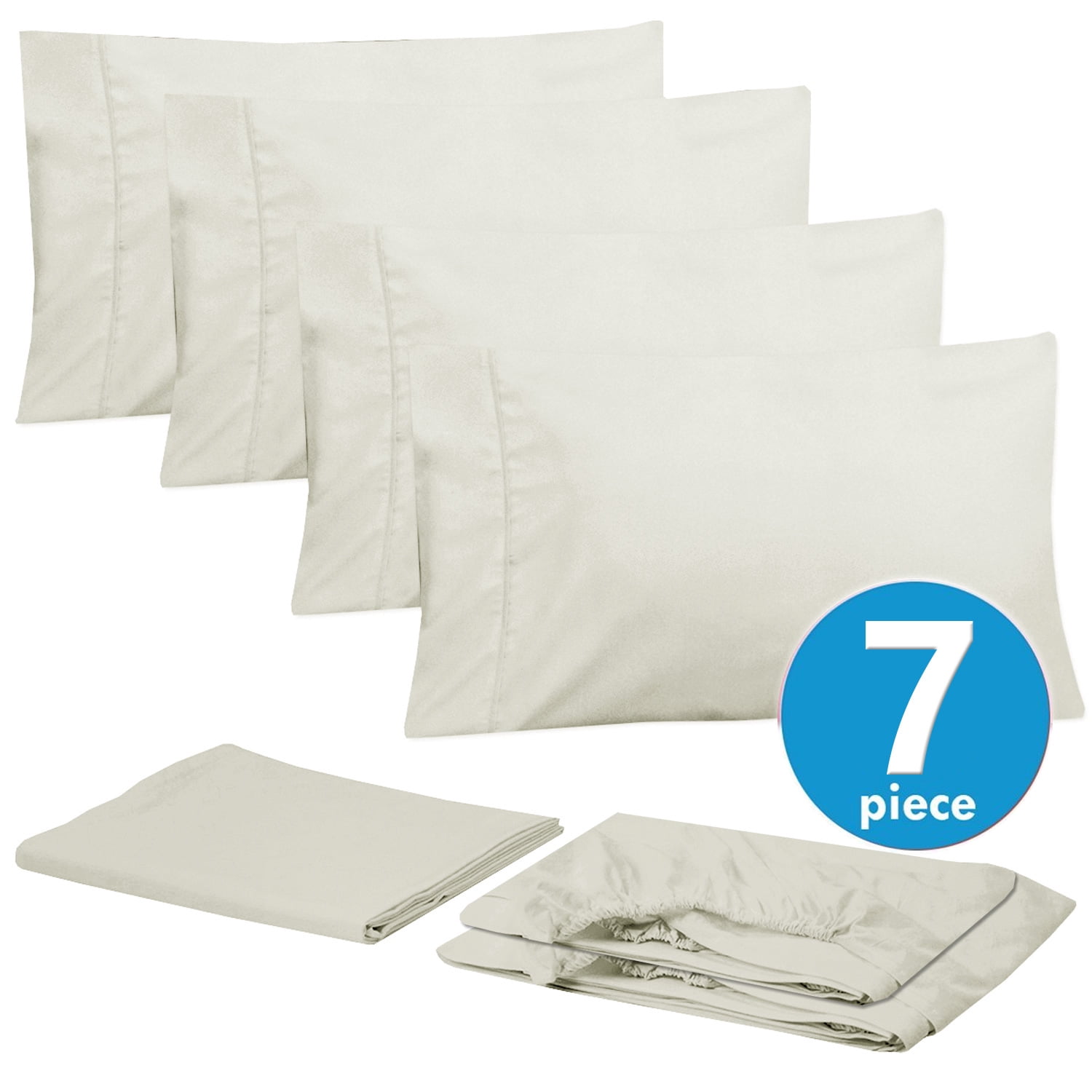 Sweet Home Collection 1500 Series Bed Sheets - Extra Soft Microfiber Deep Pocket 7pc Sheet Set - Cream, Split King