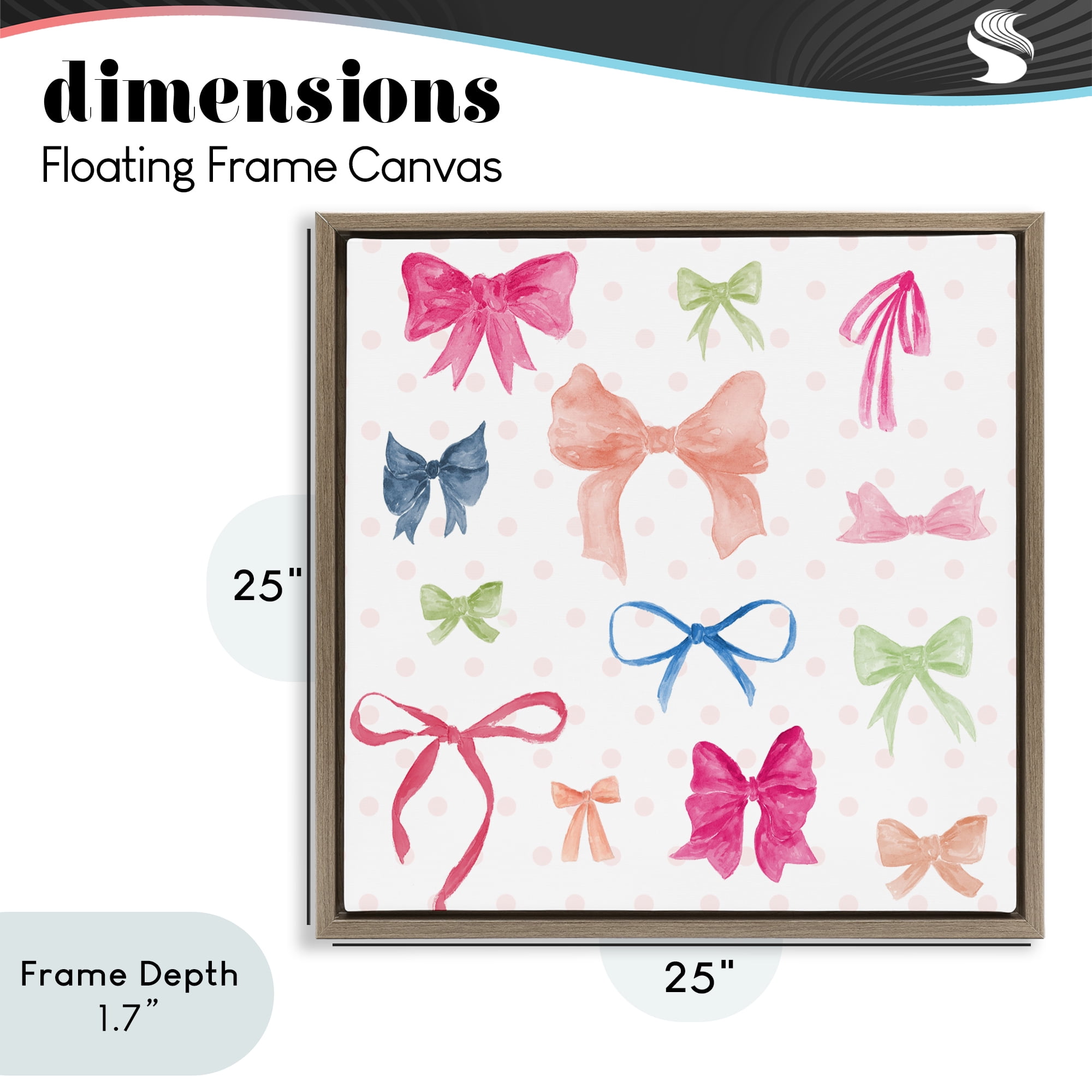 Stupell Industries Colored Bows on Plaid Brown Framed Floater Canvas Wall Art, design by Lucille Price