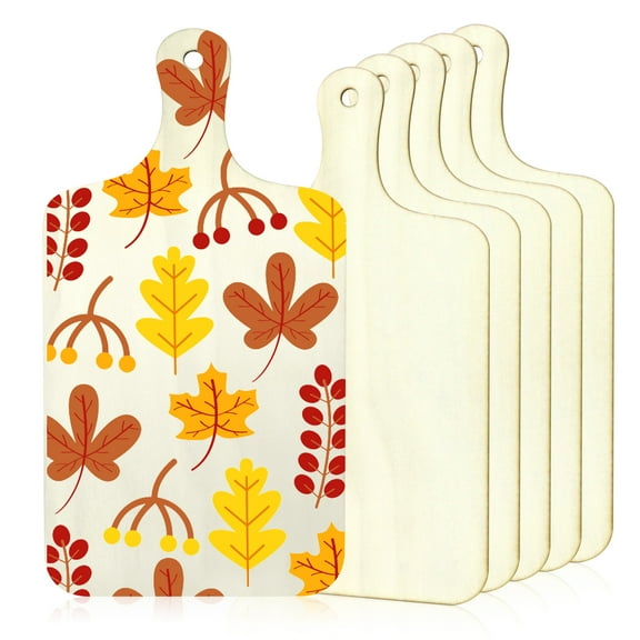 6Pcs Unfinished Wood Cutting Boards for Crafts with Handle & Hole,  Thin Blank Wooden Pieces for Signs Cutout Crafting Painting, Small Natural Serving Paddle Board for Cheese Bread Food