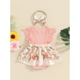 thumbnail image 3 of Infant Baby Girls Summer Jumpsuit Floral Print Lace Patchwork Romper Dress and Headband Set, 3 of 8