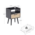 thumbnail image 3 of GZXS Nightstand with Charging Station, Boho Bedside Table with USB Ports & Power Outlets, Rattan Drawer & Open Shelf, Solid Wood Legs, Small Space End Table, Easy Assembly (Black), 3 of 9