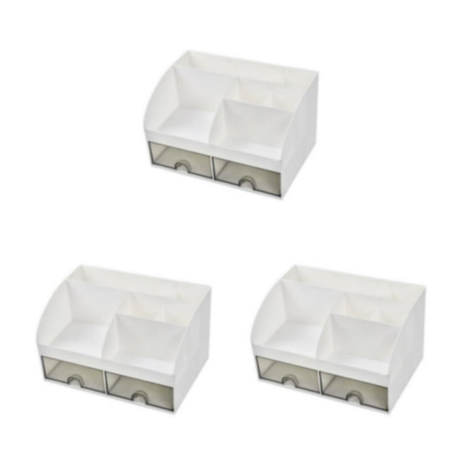 relayinert Makeup Organizer Open Wide Application Fluent Line Sundries Makeup Products Storage Box Desktop White 3Set