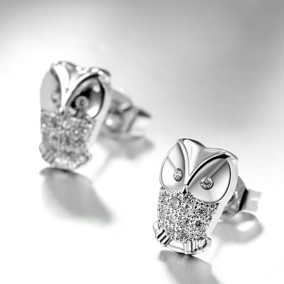 Worgeous Owl Shaped Ear Studs Fashion Crystal Platinum Earrings for Women Grils (AKE001)