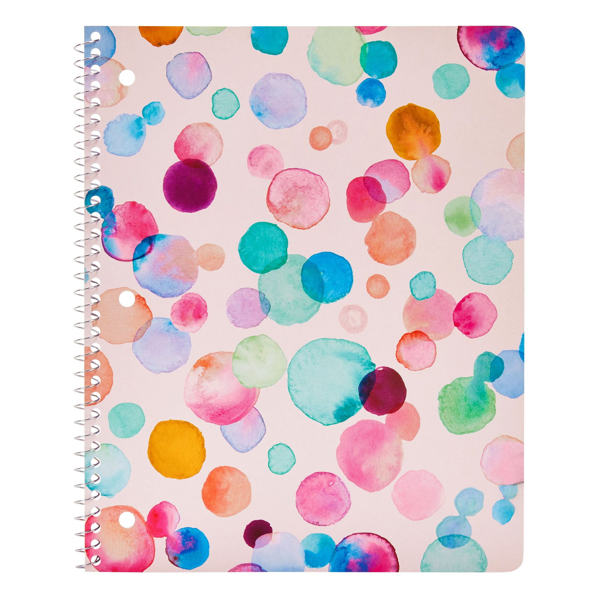 Mintgreen Spiral Notebook, Wide Ruled, 1 Subject, 80 Recycled Sheets, 8x10, Colorful Dots