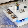 thumbnail image 6 of ChVans 34" LED Square Coffee Table with 2 Drawers, 2-Tier White High Glossy Coffee Table with Led lights & Storage Drawer, Modern Living Room Tables, 6 of 8