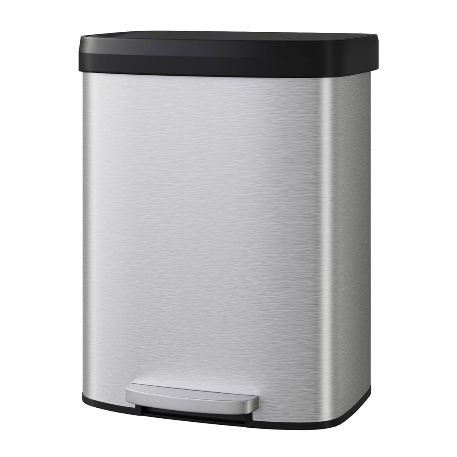 Garvee 15.85 Gallon Kitchen Garbage Can with Liner Rim & Soft Close Plastic Lid, Silver
