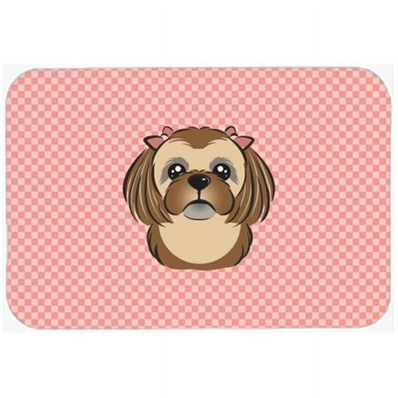 Carolines Treasures Checkerboard Pink Chocolate Brown Shih Tzu Mouse Pad- - 7.75 x 9.25 In.