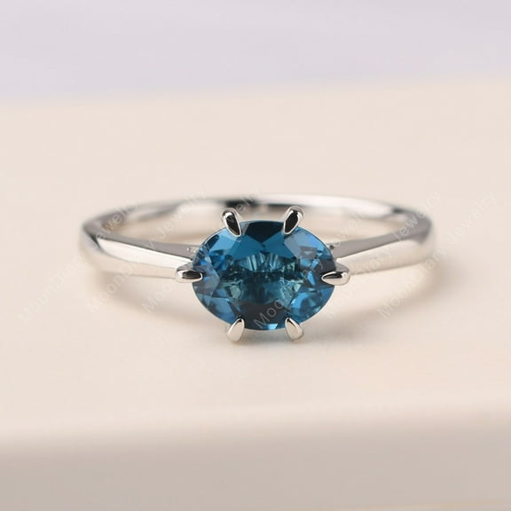 Real London blue topaz ring sterling silver oval shaped 2 carat statement ring November birthstone