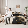 thumbnail image 4 of Castle Fairy Boho Tropical Leaf Bedding Comforter Set 7-Piece for Teens, Geometric Print King Bedding Sets for Bedroom, Black Beige,Black Reversible, 4 of 7