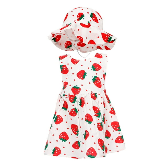 FONDOTIN 1Set Toddler Strawberry Outfit in Red with Bow Design for Girls Summer Outdoor Fun