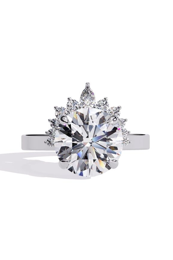 Crown Style Diamond Engagement Ring, Half Halo Diamond Ring, Solitaire Ring, 14K White Gold Plated, 2.2 Ct Simulated Diamond