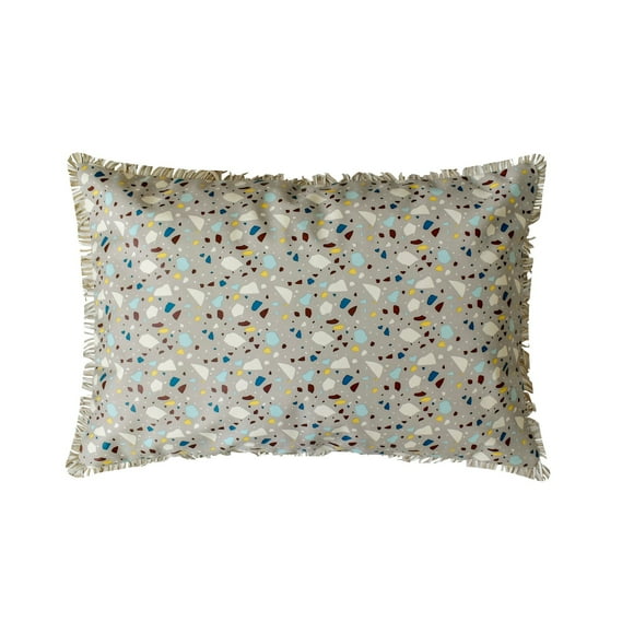 The HomeCentric Decorative Grey 12"x26" (30x65 cm) Lumbar Pillow Cover, Faux Leather Trim Oblong Pillow, Abstract Pattern Modern Style - Terrazo Fun Grey