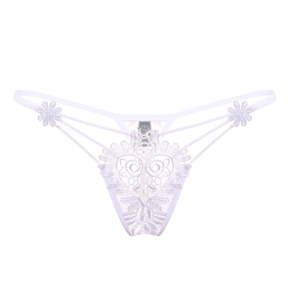 Panties for Women,Sheer Lace Embroidered Thong Underwear for Women Delicate Hollow Design Comfortable Apparel,Womens Underwear,White,One Size