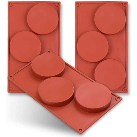 3-Cavity Disc Shape Silicone Mold, 3 Packs Disc Cake, Gustard, Resin Coaster, Tart, Handmade Soap Molds-Brown