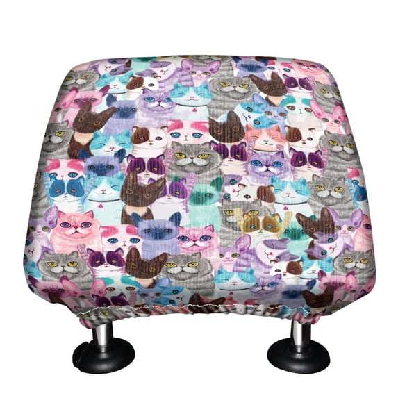 WIRESTER Interchangeable Car Seat Head Rest Cover Fit for All Cars, Cat Family