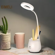 LED Desk Lamp,EIMELI Touch Control Desk Lamp 3 Color Modes with Stepless Dimmable,360°Flexible Desk Lamp with USB Charging Port Pen Holder,Rechargeable White Desk Lamp for Students,Dorm Reading