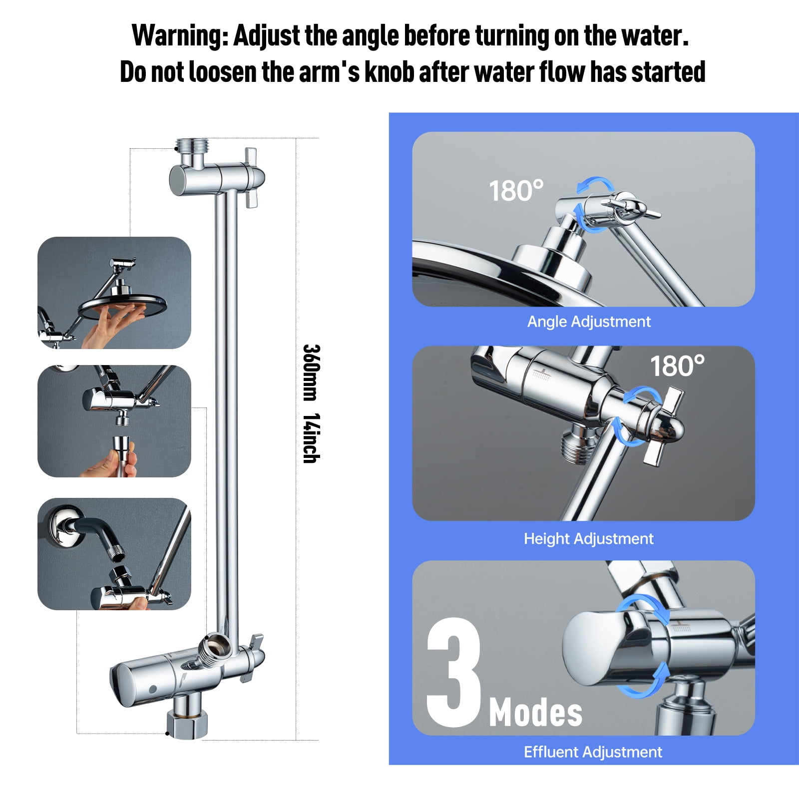 Joyrain 8-inch Rain Overhead Shower with Handheld High-pressure Shower Head, 8 Spray Modes, Rain Shower Combination with Adjustable Metal Extension arm, Adjustable Height and Angle for Whole Family