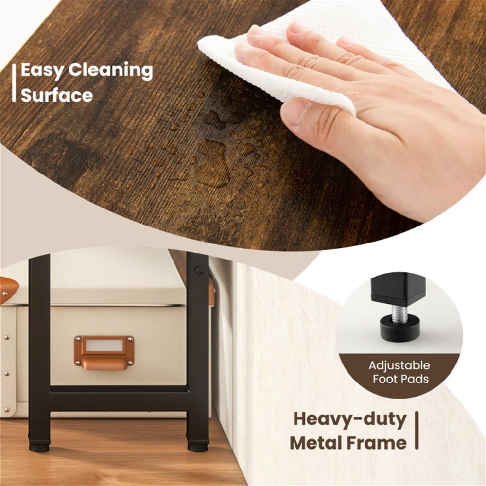 Demi Bonn Triangle Corner Desk with Charging Station Keyboard Tray and Storage Shelf, Small Home Office Desk Study Writing Table, Brown