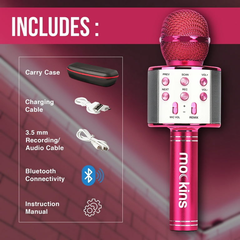 Nevlers Hot Pink Handheld Wireless Microphone with Bluetooth Speaker, Android and IOS Compatible