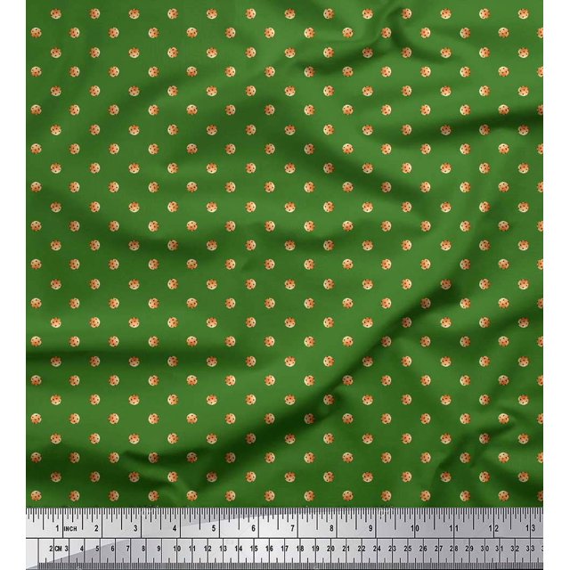 Soimoi Green polyester Crepe Fabric Cookies Food Fabric Prints By Yard 52 Inch Wide