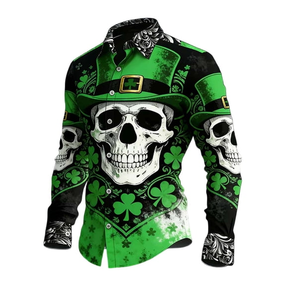 IWRICH Men's St. Patrick's Day Long Sleeve Shirts Casual Button down Shirts Print Dress Shirt Autumn Spring Tops Outfits 11-Green XL