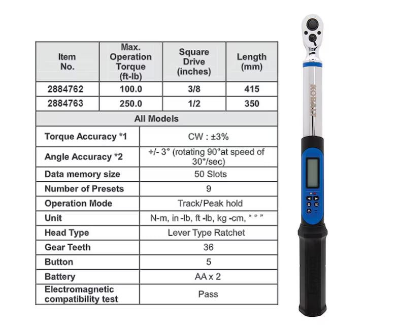 Kobalt 3/8-in Drive Digital Torque Wrench (5-ft lb to 100-ft lb) with Batteries Included
